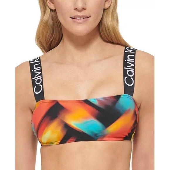 Calvin Klein Printed Logo-Strap Bikini Bra Top Size Medium - Picture 1 of 10